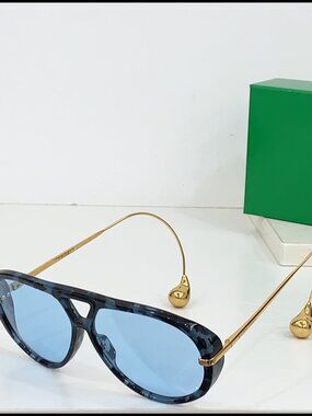 Bottega Veneta Blue Tortoise Drop Aviator Sunglasses